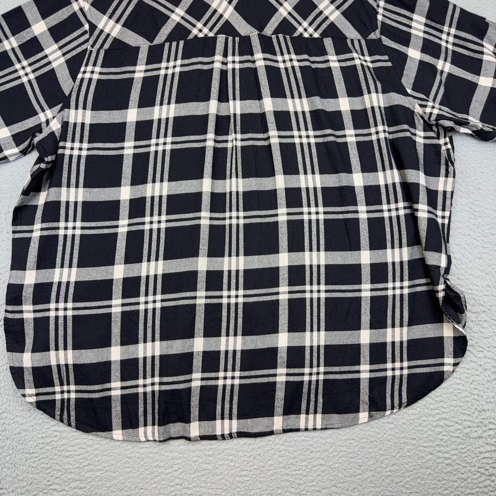 Lane Bryant Shirt Womens 22/24 Black Plaid Button Up Long Sleeve No Peek Tunic - Picture 7 of 14